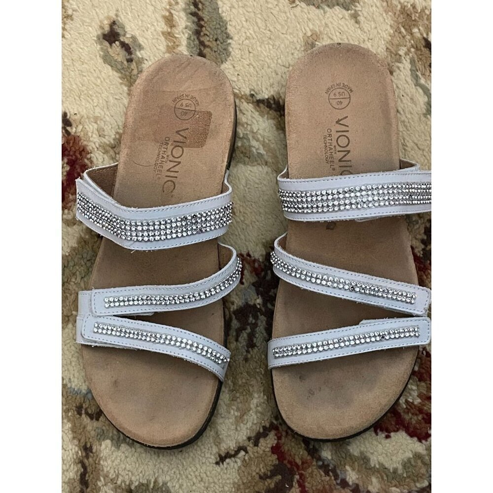 Vionic Women's Sandals White Rhinestone Slip On Size 9